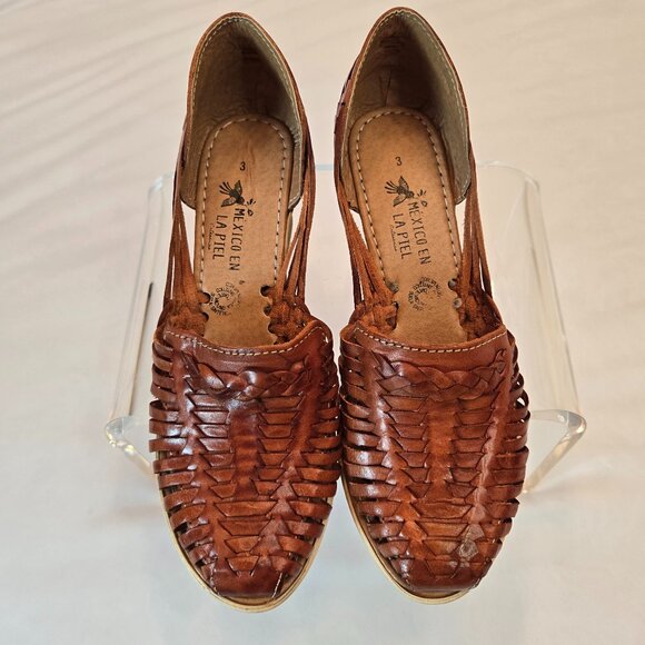 MEXICO EN LA PIEL Women's  Huarache Sandals/Wedge, Closed Toe Sz: 6 Tan - Picture 4 of 15